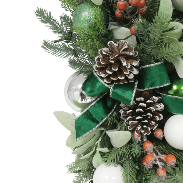 Puleo International Pre-Lit Adorned Green & White Banister Swag