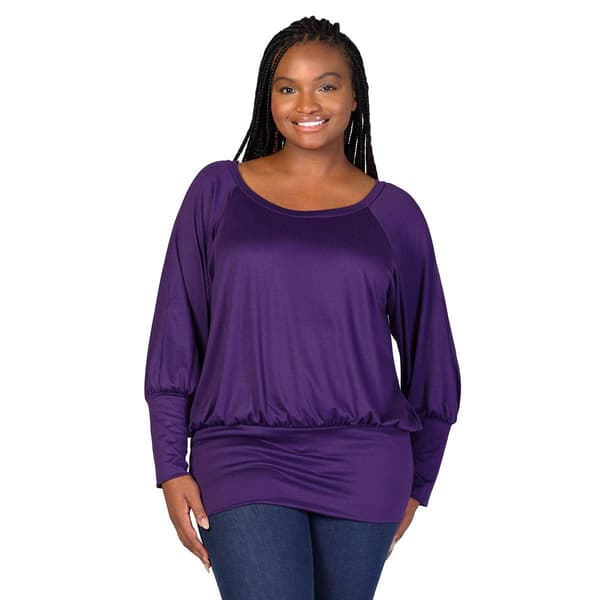 Plus Size 24/7 Comfort Apparel Solid Long Blouson Sleeve Top