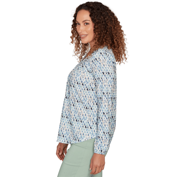 Petite Emaline Seabreeze Essence Long Sleeve Diamond Blouse