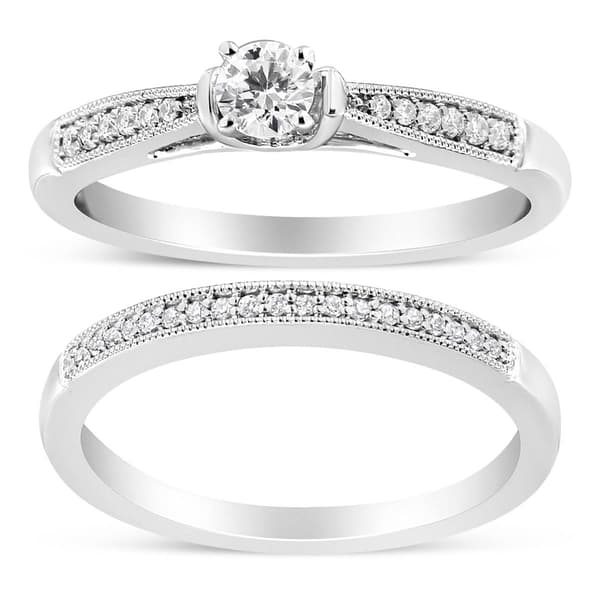 Haus of Brilliance Sterling Silver 1/3ctw. Diamond Bridal Set