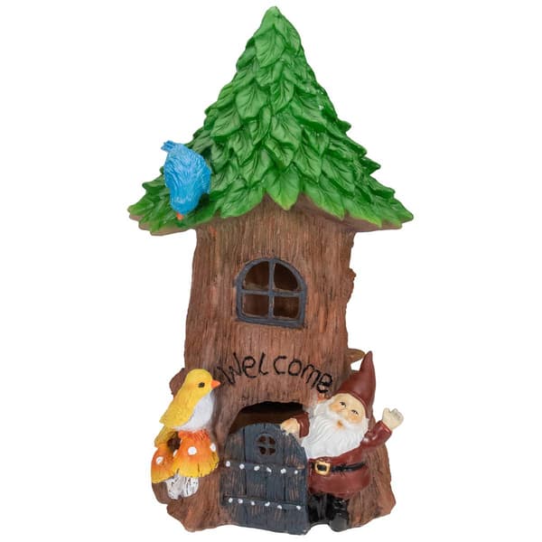 Northlight Seasonal 14in. Welcome Gnome Tree House Garden Statue - image 