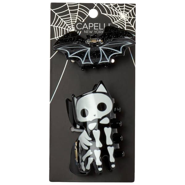 Womens Capelli New York 2pc. Bat & Cat Glitter Claw Clips
