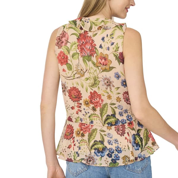 Womens Cece Sleeveless Ruffle Tie Front Floral Peplum Blouse