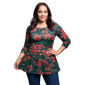 Plus Size 24/7 Comfort Apparel Green Floral 3/4 Sleeve Tunic Top - image 2