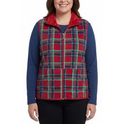 Plus Size Hasting & Smith Plaid Vest w/ Sherpa Trim - Jester Red