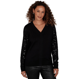 Womens Emaline Lavender Revelry Sequin Sleeve V-Neck Sweater