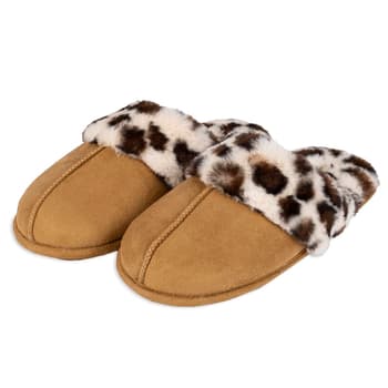 Womens Jessica Simpson Mircosuede Scuff Leopard Collar Slippers - Boscov's