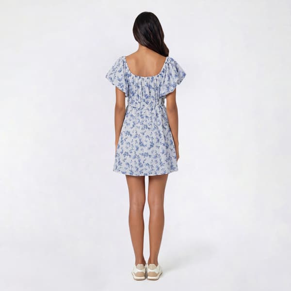 Juniors No Comment Puff Sleeve Skater Dress - Blissful Rose