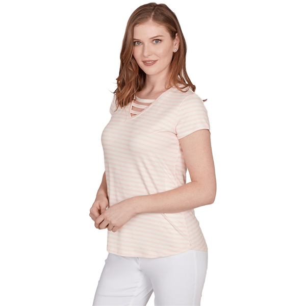 Womens Emaline Key Items Short Sleeve V Neck Stripe Tee