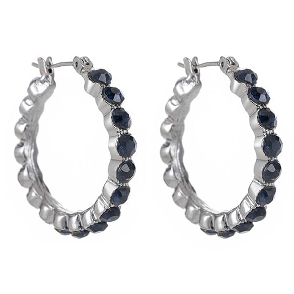 Roman Silver-Tone Hematite Round Marcasite Hoop Earrings - image 