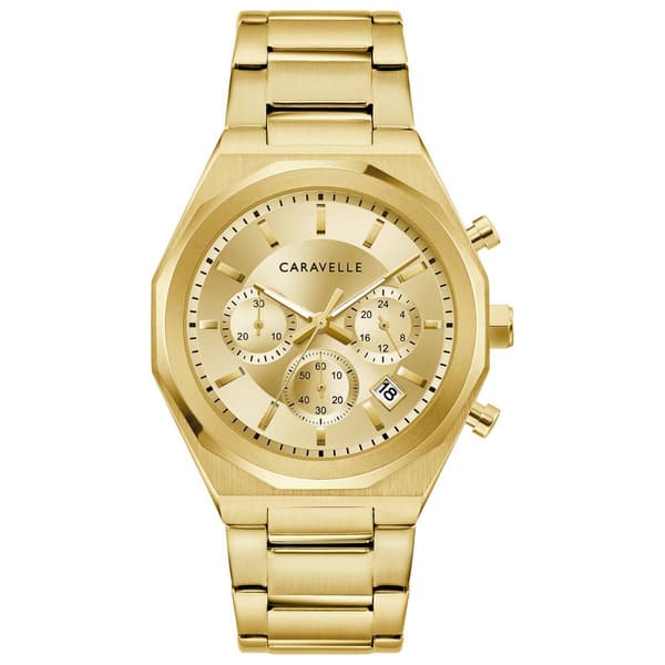 Mens Caravelle Gold Tone Gold Dial Chrono Watch - 44A123 - image 