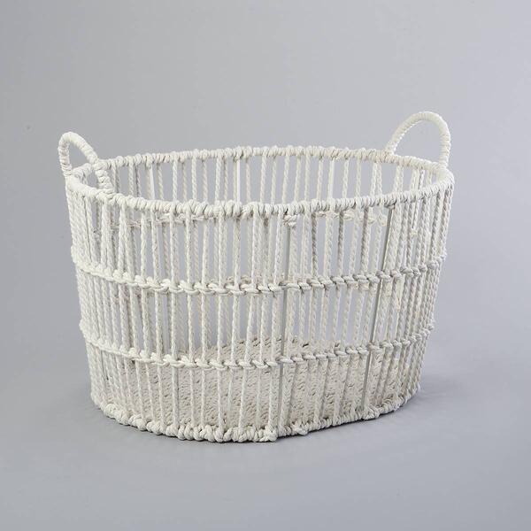 Small Oval Open Twisted Chunky Rope Cream Basket. - image 