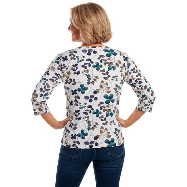 Petite Hasting & Smith 3/4 Sleeve Spring Leaf Split Neck Tee