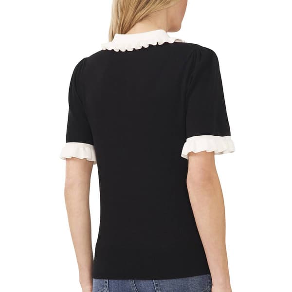 Womens Cece Short Ruffle Sleeve Pearl Button Blouse
