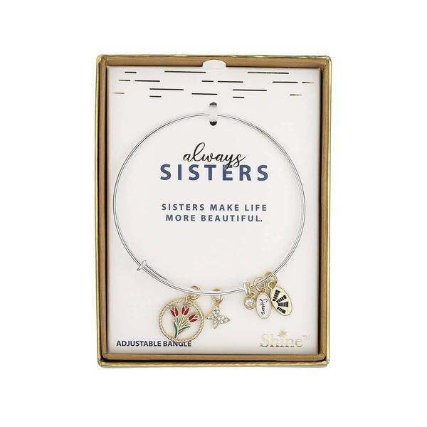 Shine Fine Silver Plated Crystal Butterfly Sisters Bangle