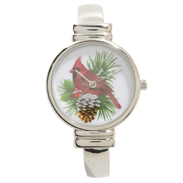 Silver-Tone Round Metal Bangle Watch w/ Cardinal Motif-PT10162S - image 