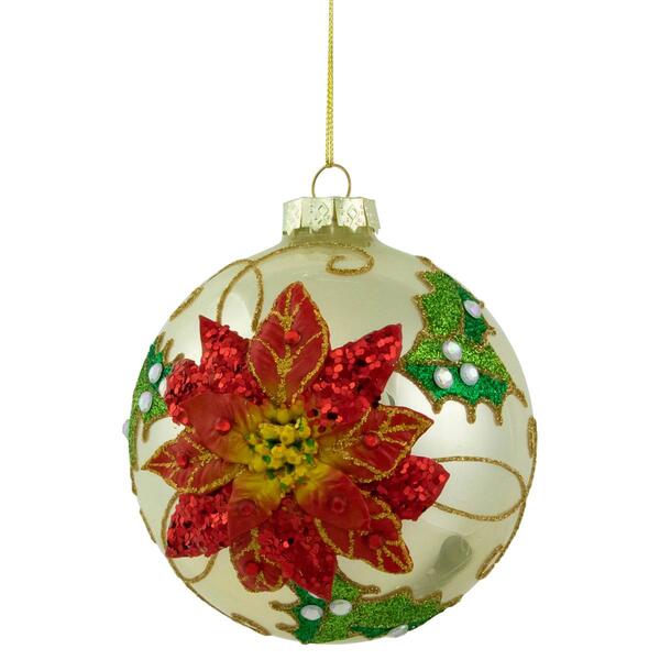 Northlight Seasonal 4in. Glittered Poinsettia Christmas Ornament - image 
