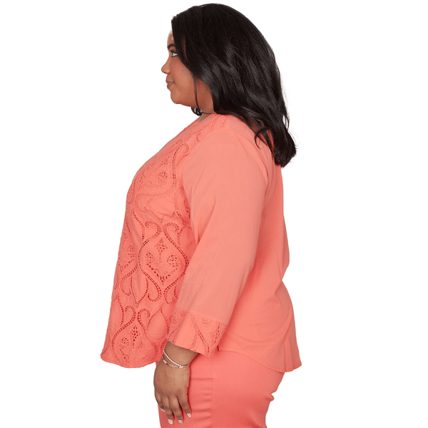 Plus Size Alfred Dunner Resort Living Lace Scroll Henley Blouse