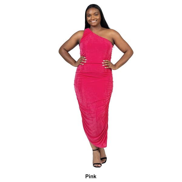 Plus Size 24/7 Comfort Apparel One Shoulder Ruched Bodycon Dress