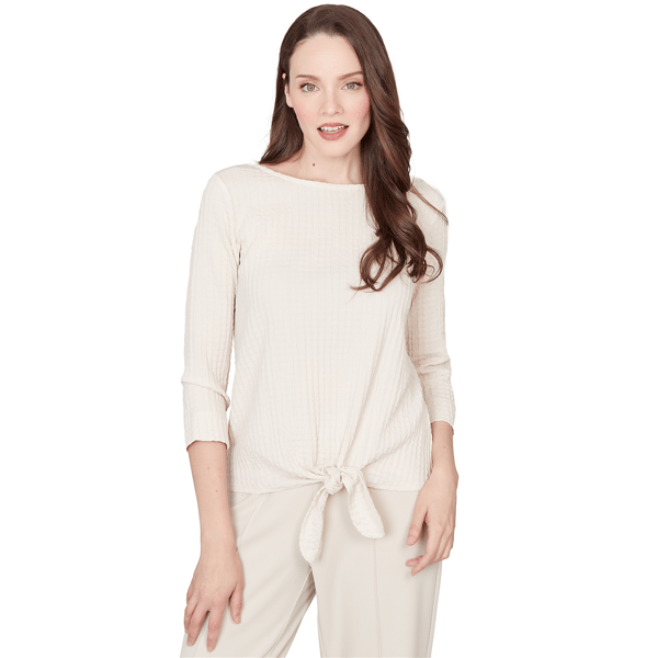Womens Emaline Key Items 3/4 Sleeve Boat Neck Textured Knit Tie - image 