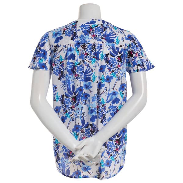 Womens Anne Klein Short Flutter Sleeve Floral Blouse