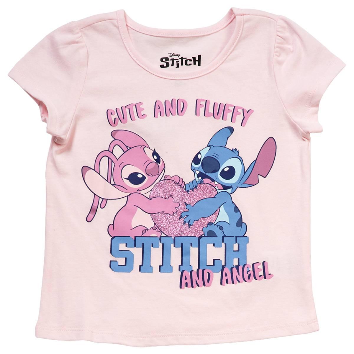 Girls (4-6x) Disney Short Sleeve Stitch & Angel Cute & Fluffy Tee