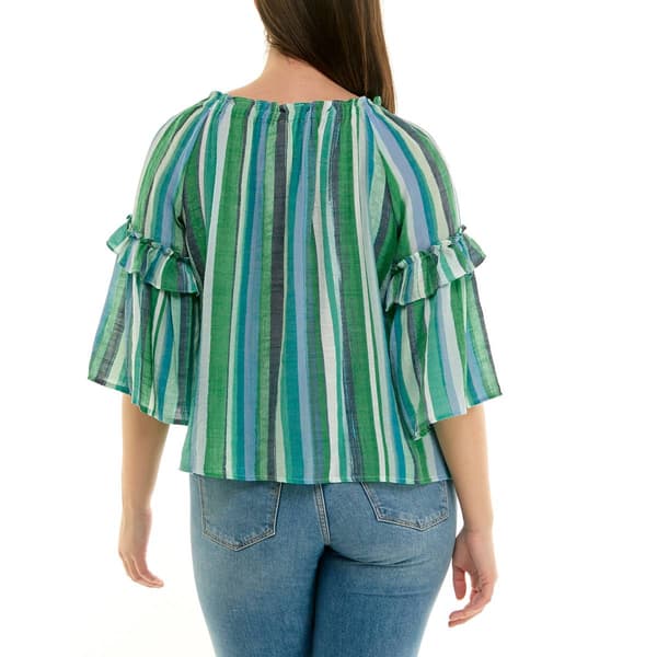 Womens Zac & Rachel 3/4 Ruffle Sleeve Stripe Blouse
