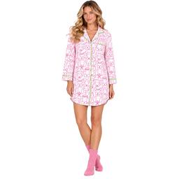 Womens Sabrina Soto Long Sleeve Dogs Notch Collar Nightshirt