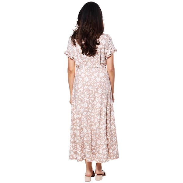 Womens Perceptions Short Sleeve Double Ruffle Floral Midi Dress