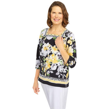 Petite Alfred Dunner Summer In The City Watercolor Floral Top - Boscov's