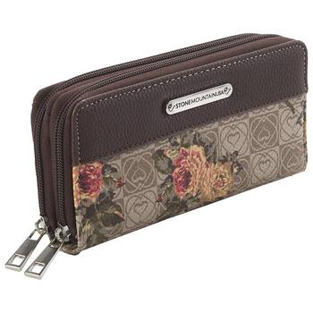 Stone Mountain Leather Zip Around Hearts Desire Taupe/Brown Floral Wristlet  Wallet