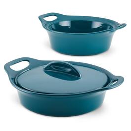 Rachael Ray 3pc. Ceramic Casserole Bakers w/Shared Lid Set-Teal
