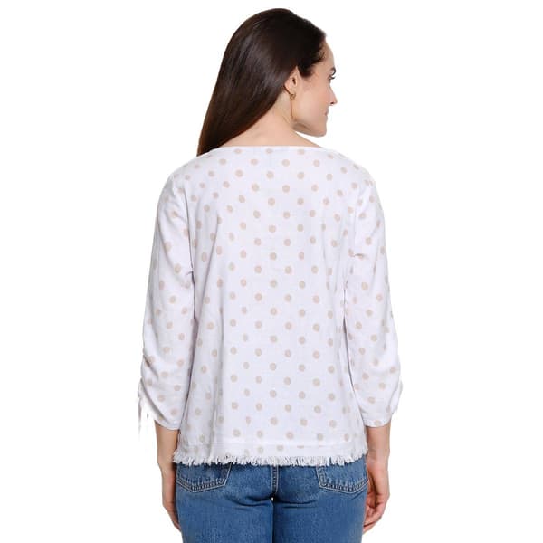 Petite Ali Miles 3/4 Cinch Sleeve Fray Hem Dot Blouse