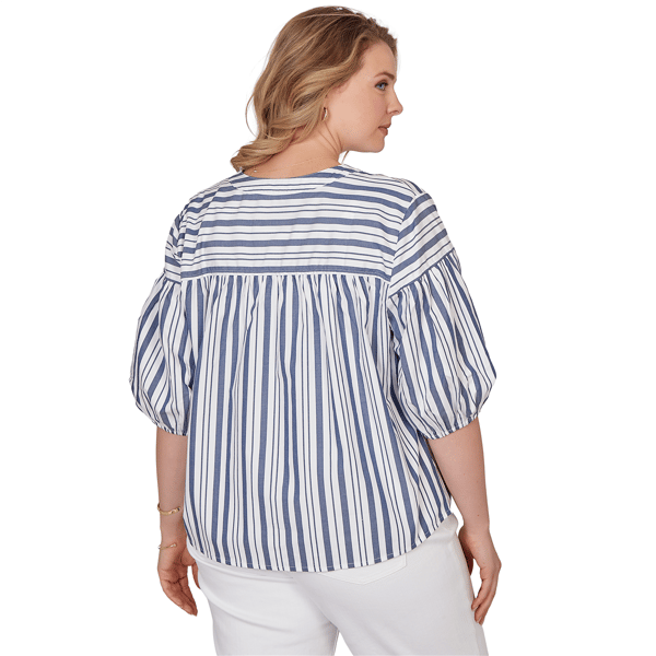 Plus Size Ruby Rd. French Riviera Elbow Puff Sleeve Stripe Blouse