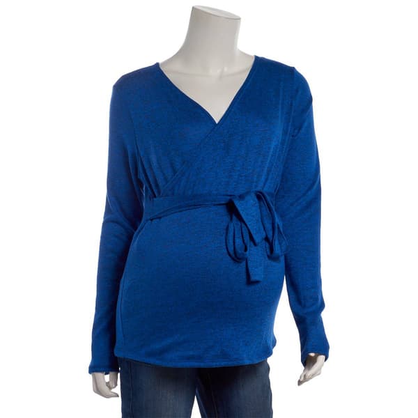 Womens Maturnity Due Time Long Sleeve V-Neck Wrap Blouse - image 