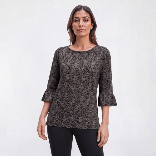 Petite Notations 3/4 Ruffle Sleeve Animal Hacci Blouse - image 