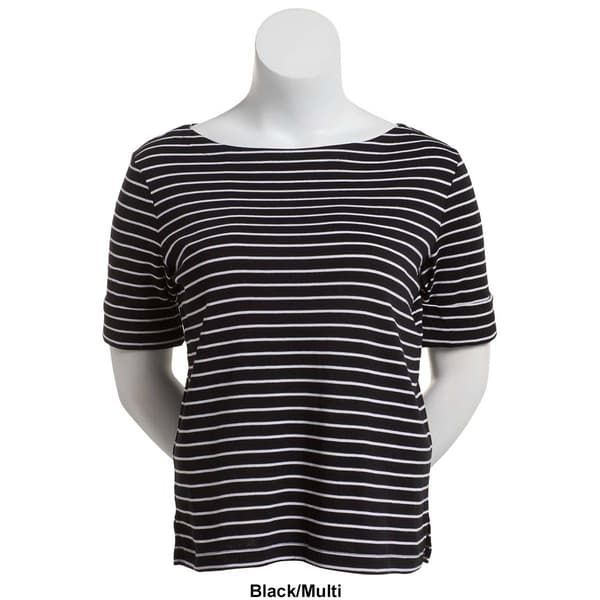 Petite Hasting & Smith Elbow Sleeve Stripe Boat Neck Tee