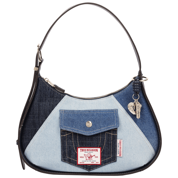 True Religion Color Block Denim Zip Top Hobo Bag - image 