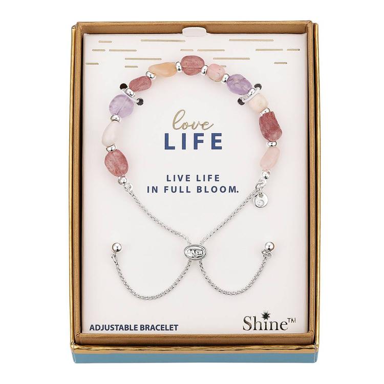 Shine Fine Silver Plated over brass Pink Stone Bolo  Bracelet