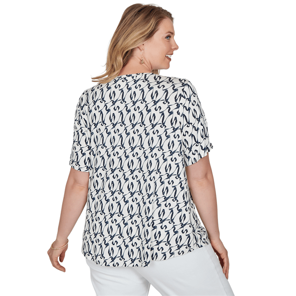 Plus Size Emaline Key Items Short Sleeve Abstract V Neck Blouse