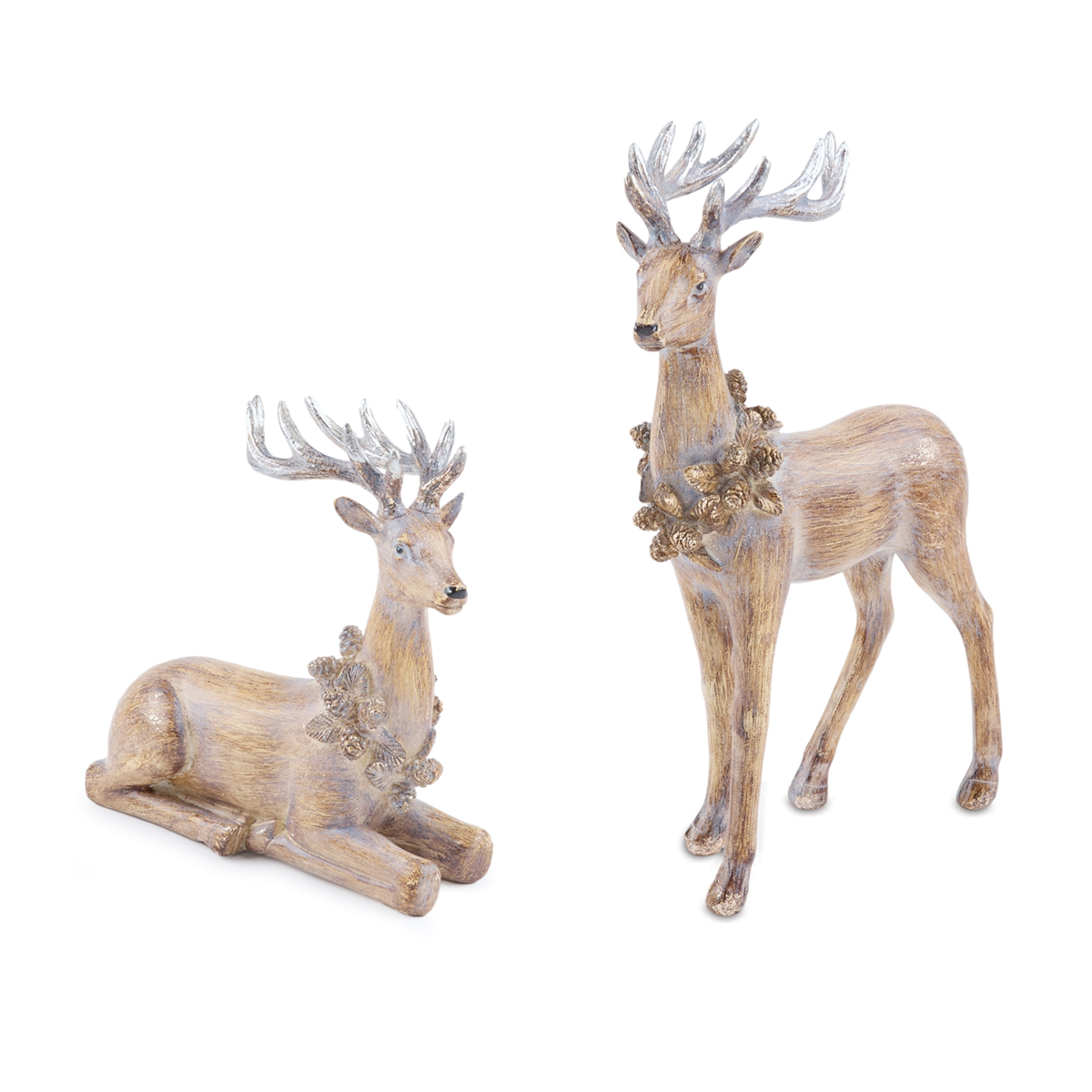Melrose Glittered Deer with Wreath Figurine - Set of 2