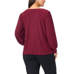 Plus Size MSK Long Sleeve Surplice Neck Sparkle Side Tie Blouse