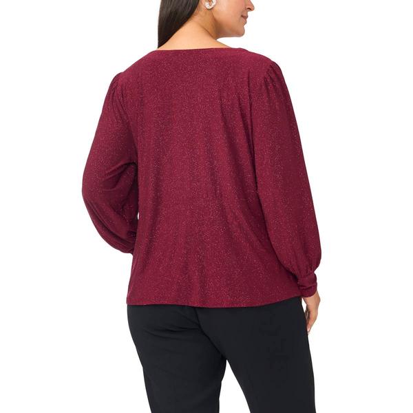 Plus Size MSK Long Sleeve Surplice Neck Sparkle Side Tie Blouse