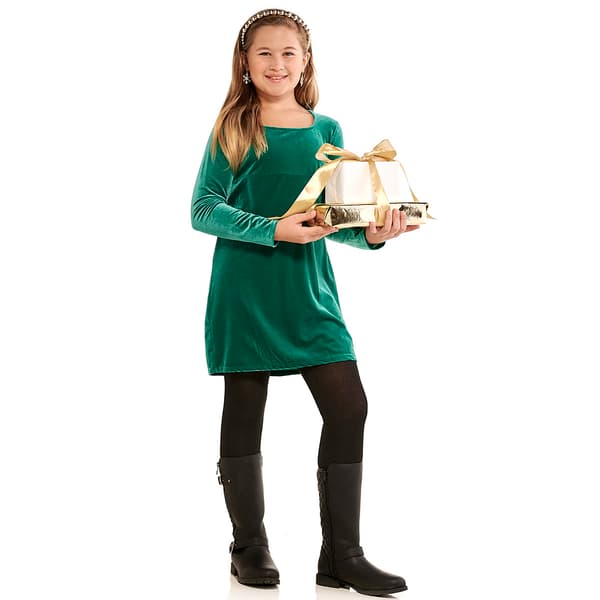 Girls &#40;7-16&#41; No Comment Long Sleeve Scoop Neck Velvet Dress - image 