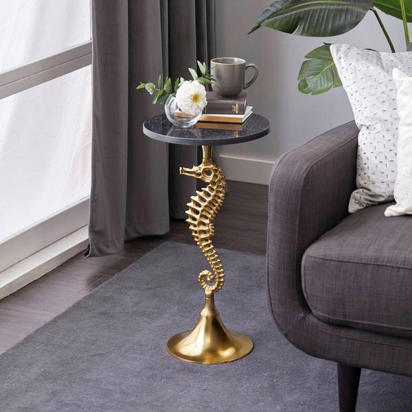 9th & Pike® Gold Aluminum Coastal Accent Table