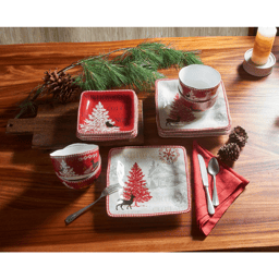 222 Fifth Northwood Cottage Holiday 12pc Porcelain Dinnerware Set