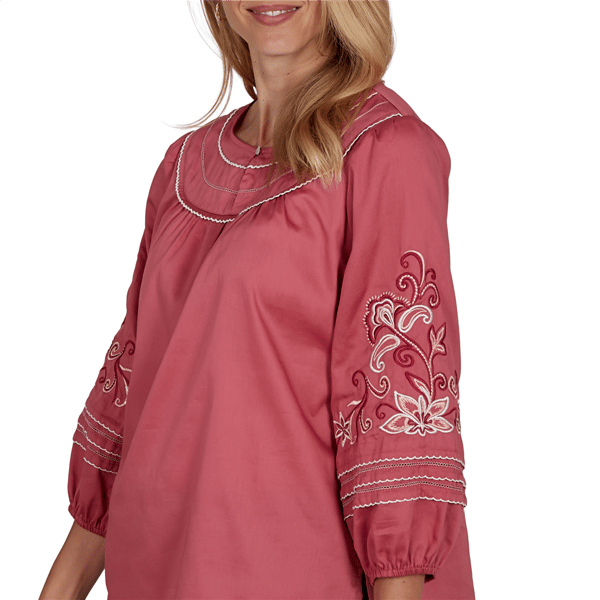 Petite Ruby Rd. Game of Luxe Embroidered Sleeve Voile Blouse
