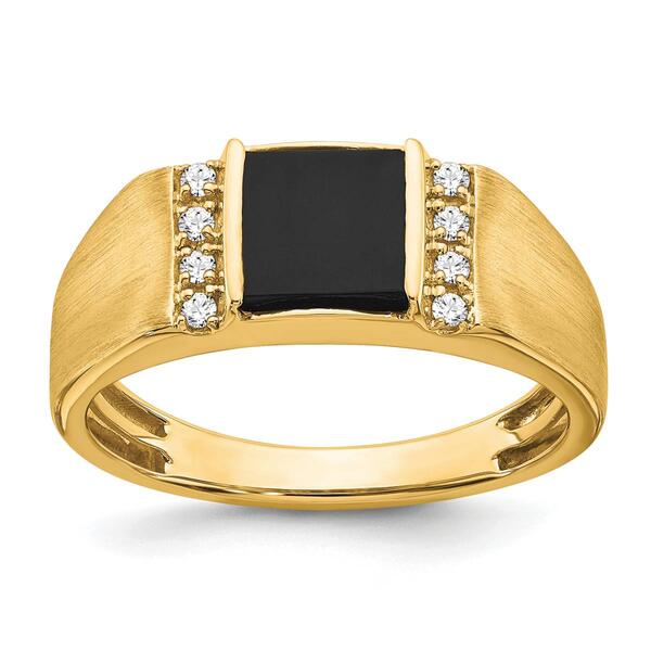 Mens Pure Fire 14kt. Yellow Gold Square Onyx Ring - image 