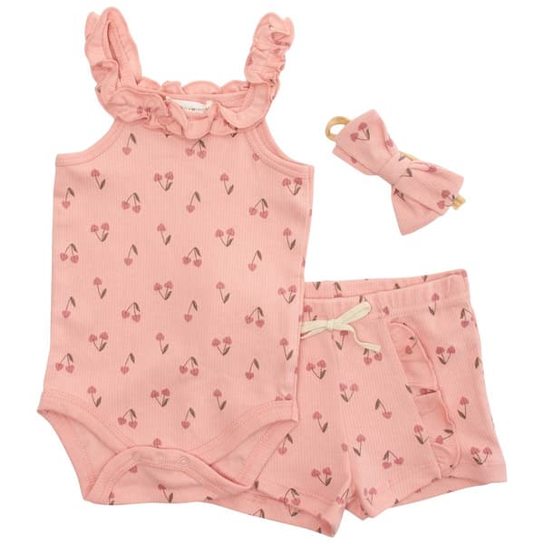 Baby Girl (12-24M) Willow & Whimsy Cherry Hearts Rib Shorts Set - image 