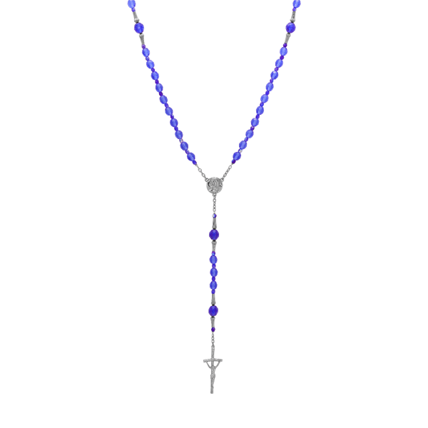 Symbols of Faith Blue Bead Virgin Mary Crucifix Rosary - image 